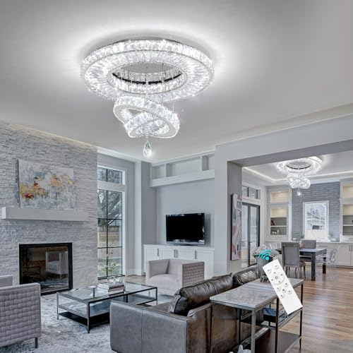 Modern Chandelier for Living Room Light Indoor LED Dimmable Lights Ceiling Chandeliers for Dining Room Bedroom Entryway Silver 45W LEDs Fixtures 3600 Lumens (Silver / W24")