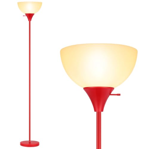 Floor Lamp LED Standing Lamps with White Plastic Shade (Red)