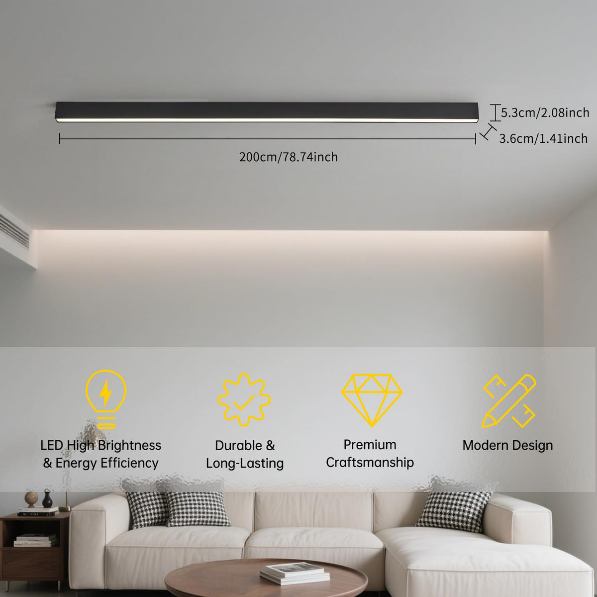 Black ceiling light LED (Black / 78.7IN)
