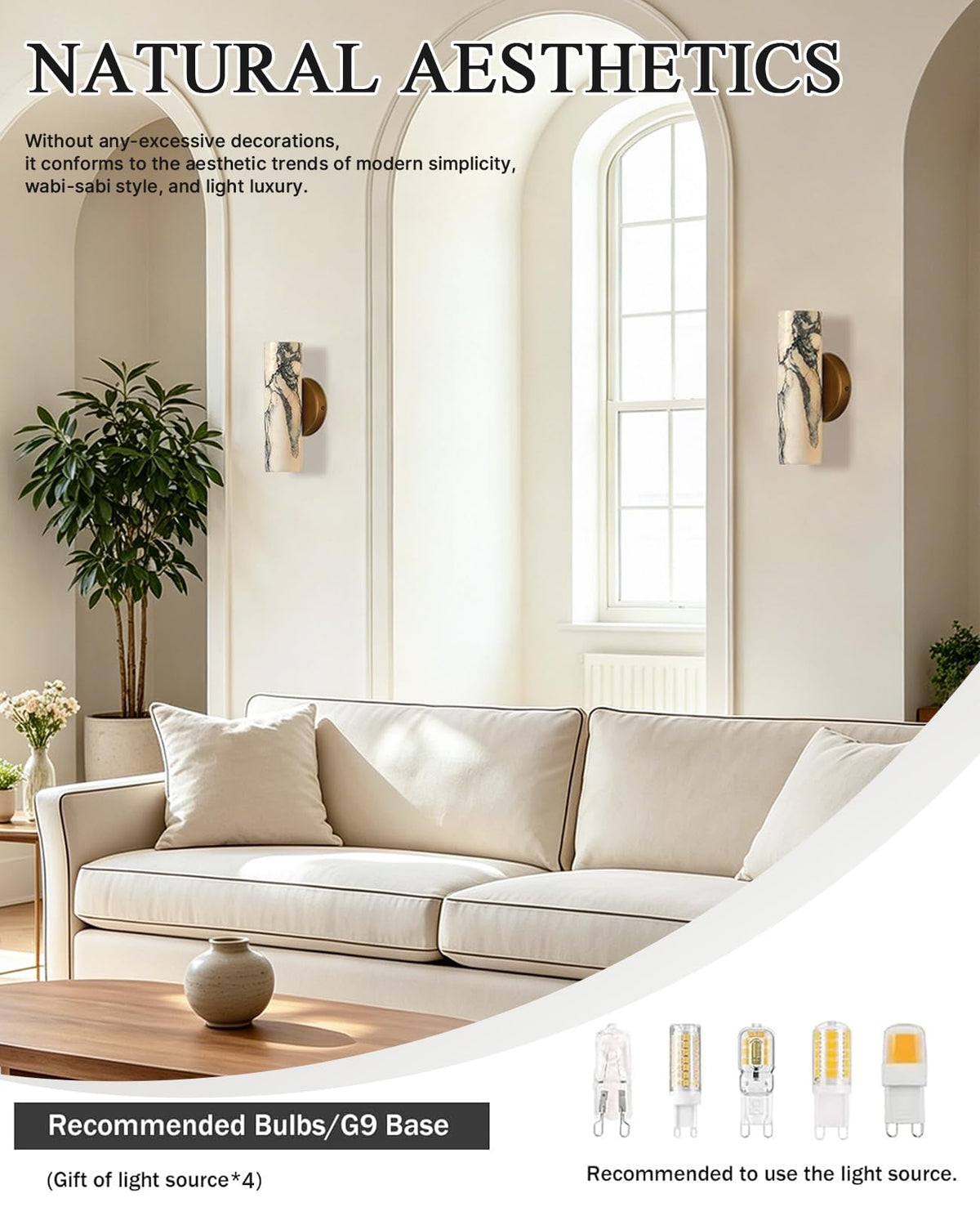 9.84" Natural Marble Wall Sconces Set of 2