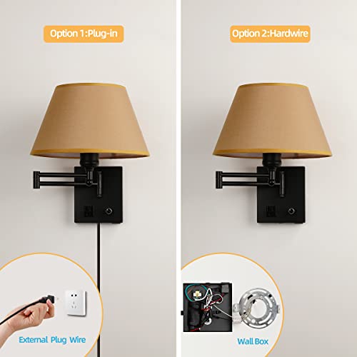 Swing Arm Wall Sconces (Black. Gold Shadow)