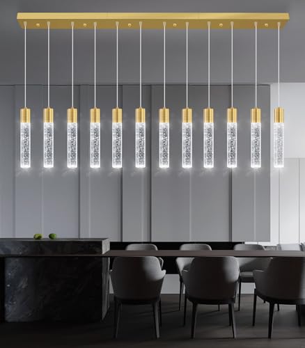 Modern Crystal Chandeliers LED Pendant Light for Kitchen Island Dining Room Entrance Foyer Living Room 6000K Gold (Gold / 12-lights)