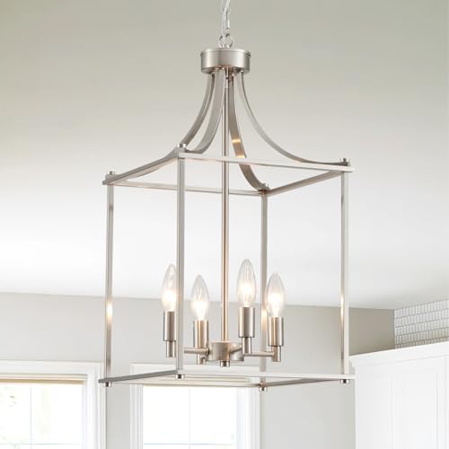 Farmhouse Brushed Nickel Chandeliers for Dining Room (Lantern-Brushed Nickel)