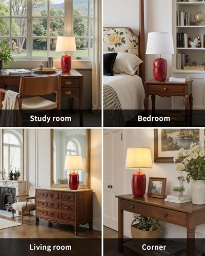 22 Inch Red Ceramic Table Lamps Set of 2 (H22" Red Ceramic + White Shade (2 Pack) / H22 × ∅12.2 inch)