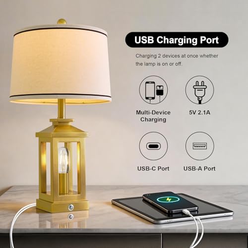 Modern Table Lamps Set of 2 for Living Room 23.75" Bedroom Nightstand Lamps (Gold)