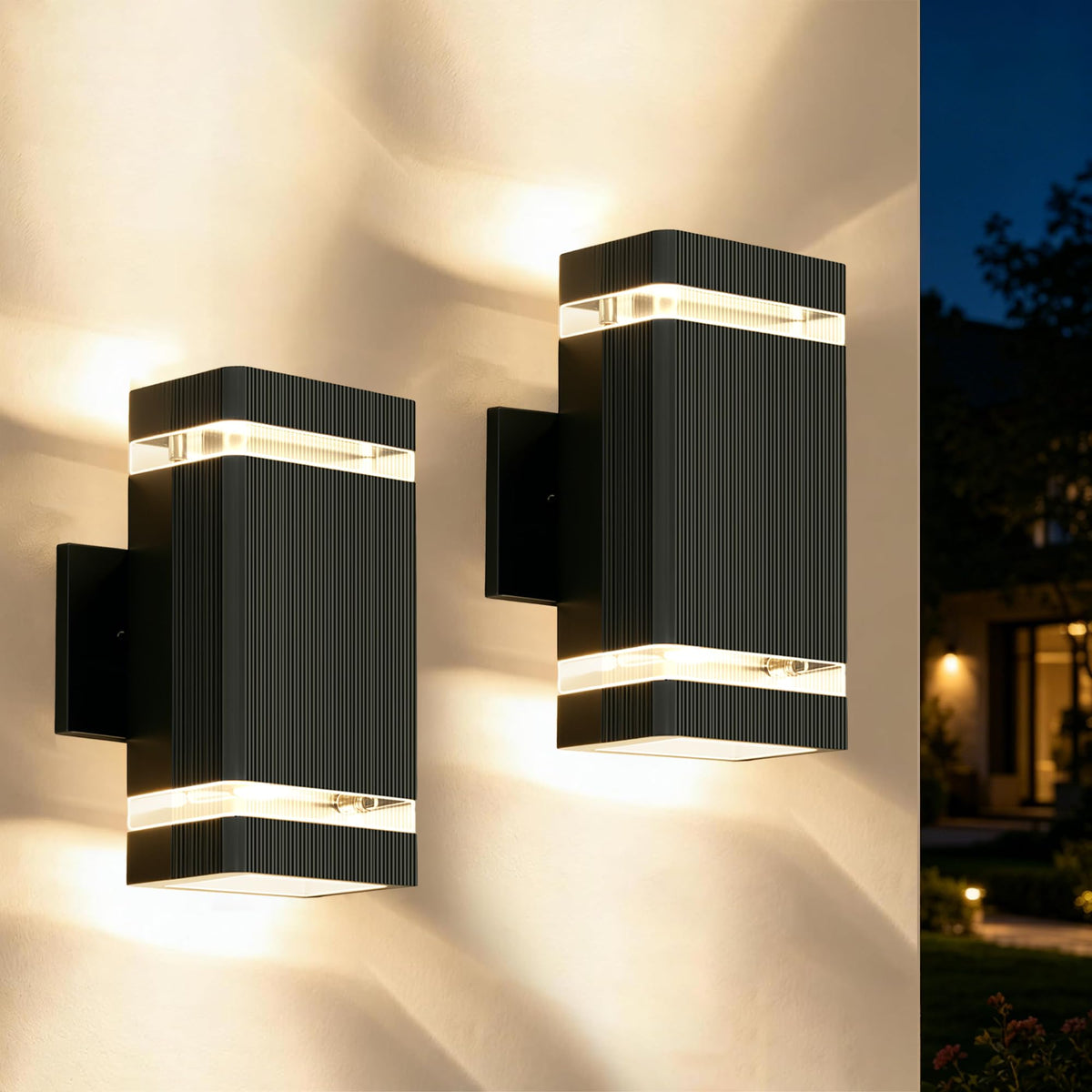 2 Pack Outdoor Wall Lights (1 Layer / 2 Packs-Black)