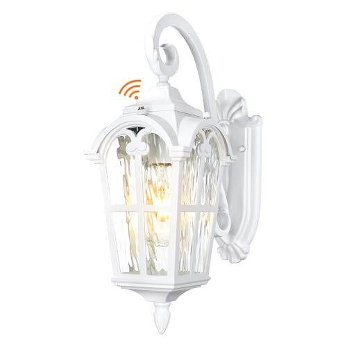 1 Light Dusk to Dawn Wall Lantern (White - Water Ripple Glass / 17.5 Inch - Dusk to Dawn)