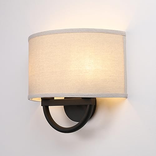 Industrial 2 Lights Wall Sconce Fixtures with Linen Fabric Shade