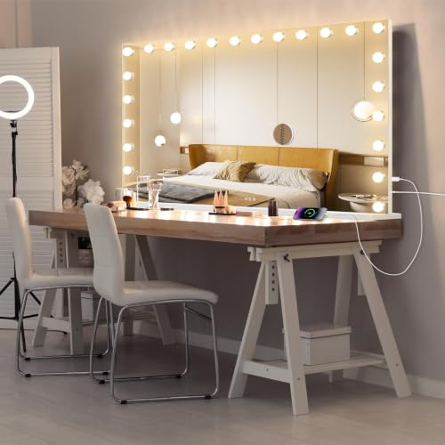 Hollywood Vanity Mirror with Lights (White / 48"L x 30"W)