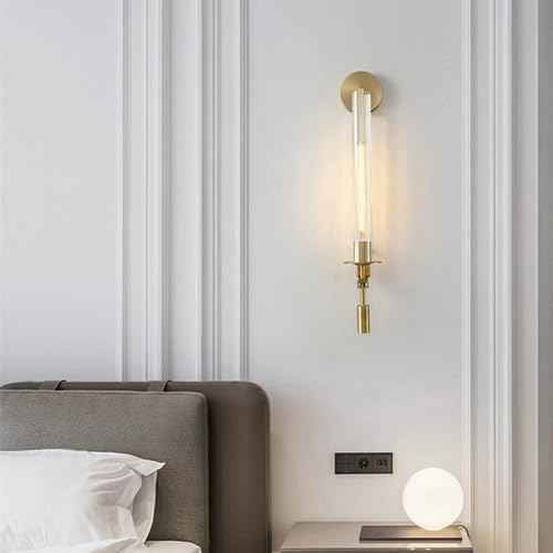 Long Glass Tube Wall Sconce Gold 1 Light Cylinder Fluted Shade (Brass / 1 Pack)