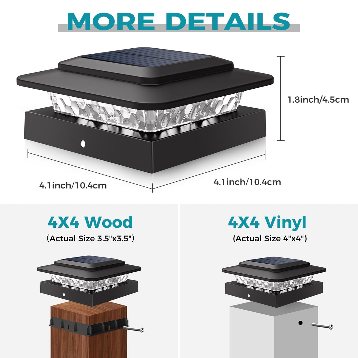 4x4 Solar Post Cap Lights Outdoor 6Pack (Black / 6 Pack)