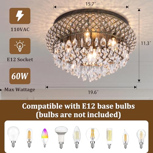 19.5'' Crystal Bronze Chandelier (19.6"Wx11.3"H / Bronze)