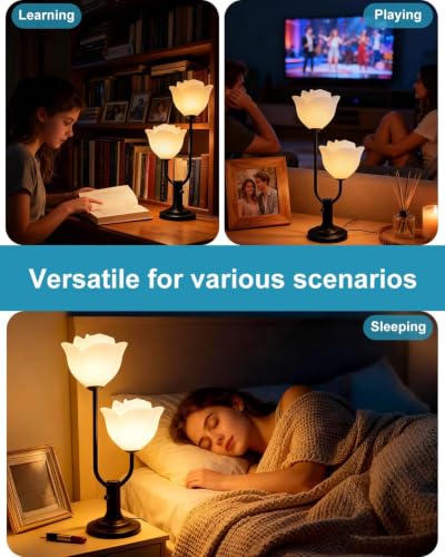 Black Flower Table Lamp Dimmable Floral Modern Nightstand Lamp (13-Black-Flower-2U)
