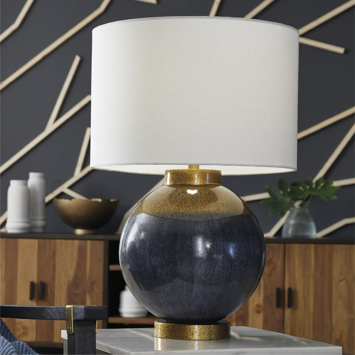 Table Lamp Retro Blue with Gold Base (Blue/Gold Finish / Table Lamp)