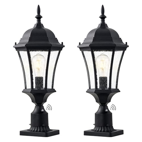 24 Inch Large Dusk to Dawn Outdoor Post Lights Aluminum Black Exterior Post Pole Lamps Outside Pathway Column Lights (Black)
