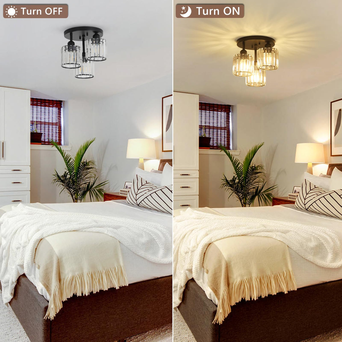 Crystal Semi Flush Mount Ceiling Light (Black-A)