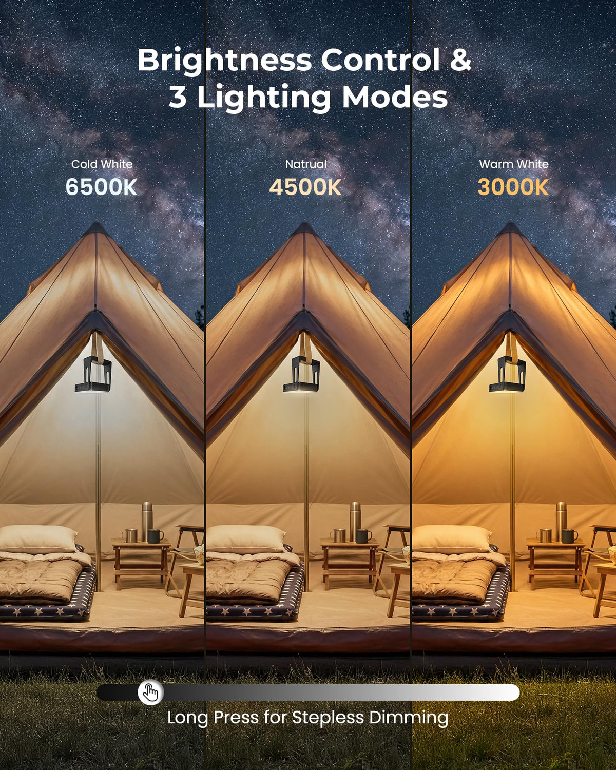 Rechargeable Camping Light Lamp (Black-2P)