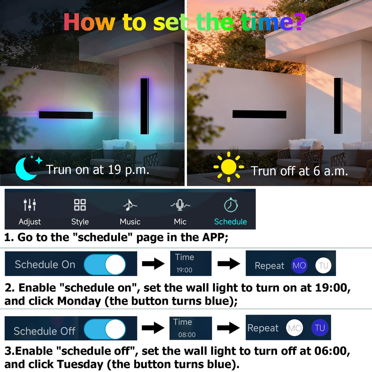 RGB Outdoor Wall Light with Remote & App Control (2pcs-39in)