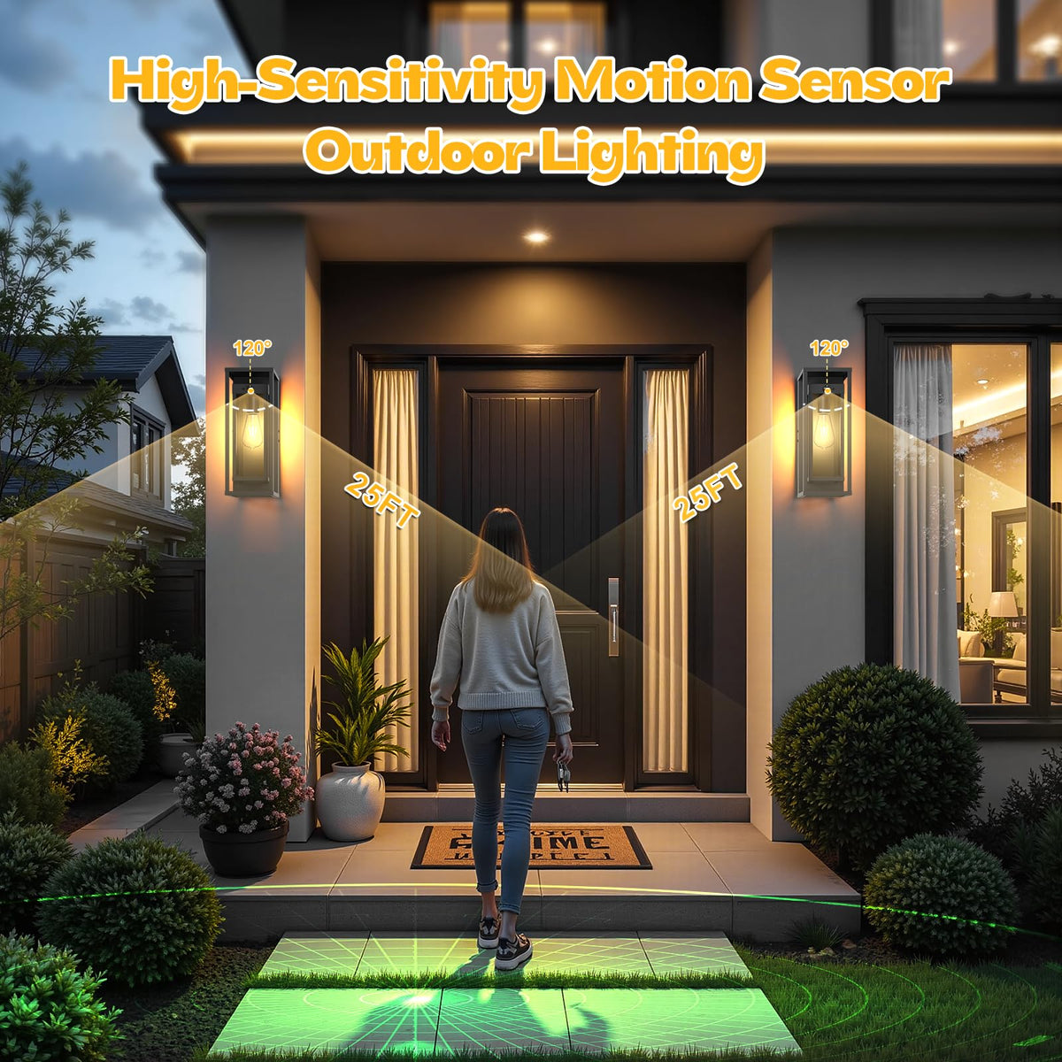 2 Pack Motion Sensor Outdoor Wall Light 15in Large Porch Lights for House (Montion Sensor / 15in)