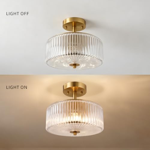 3 Light Semi Flush Mount Ceiling Light (Gold/Clear-Semi Flush)
