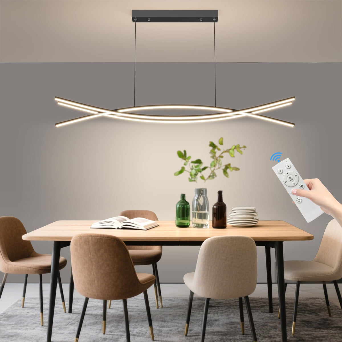 Modern Ceiling Chandelier Light (B-Black / 47in)