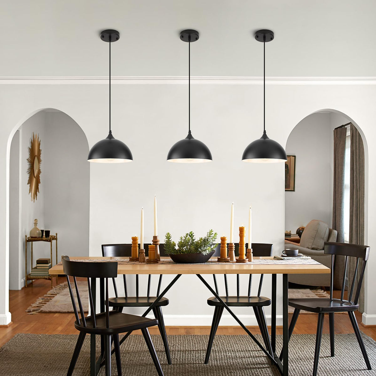 9.8 inch Kitchen Pendant Light 3 Pack (Black+White / 9.8in-3 Packs)