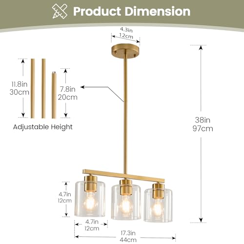 3 Light Gold Kitchen Island Lighting (Gold & Clear Glass / 3 Light)