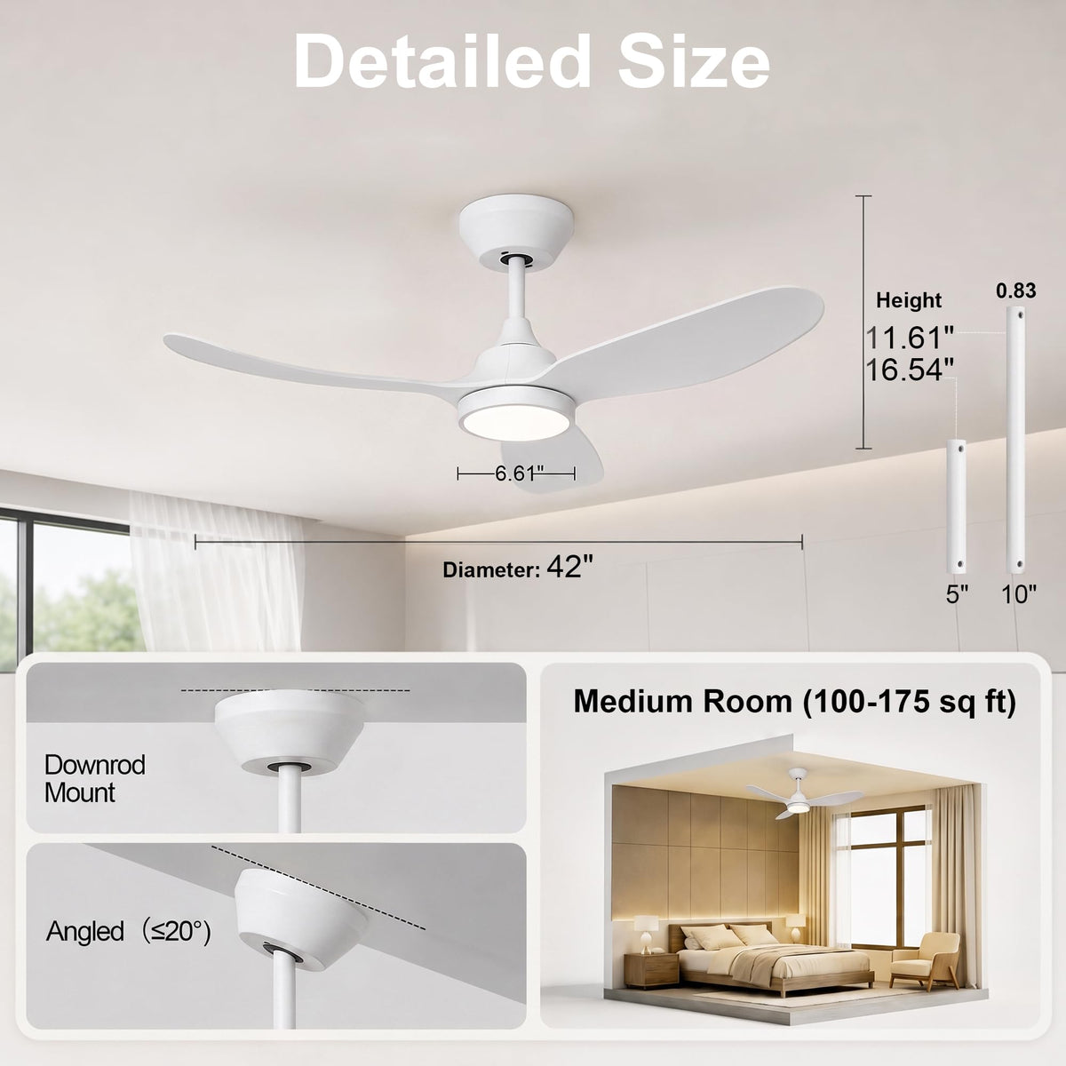 2 Pack 42 Inch Ceiling Fan with Lights (White / 42 inch)