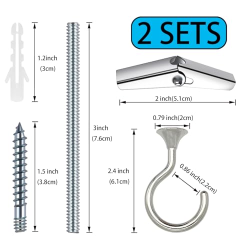 2 Sets Heavy Duty Swag Ceiling Hooks 2.4 Inch (Silver)