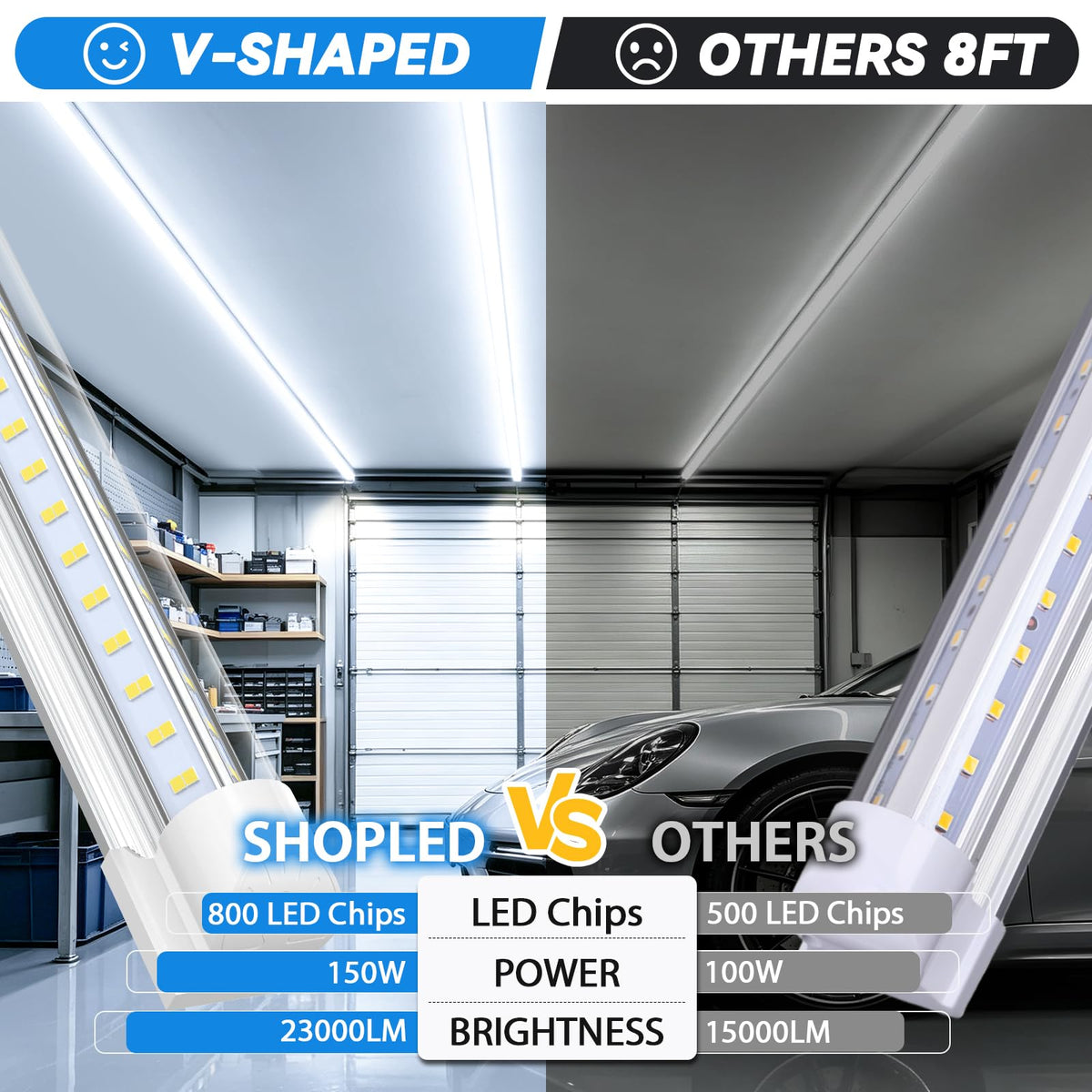 10-Pack) 8FT LED Shop Lights, 150W 23000LM High Output, V-Shape