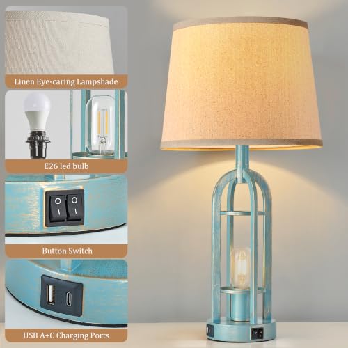 24" Farmhouse Table Lamps for Living Room Bedroom Set of 2 (10.Button Switch - Blue)
