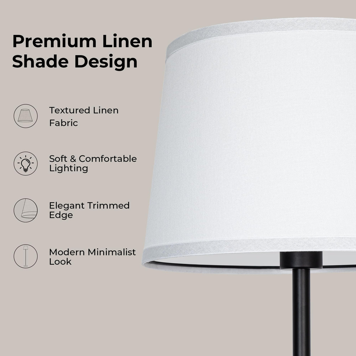 61.8" Floor Lamp for Living Room (Black+White Shade)