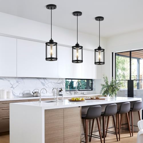 Matte Black Pendant Lights Kitchen Island (Black + Clear Glass / 1-Light Pendant, 1 Pack)