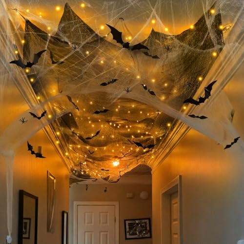 Halloween Spider Web Decorations with 32FT String Lights