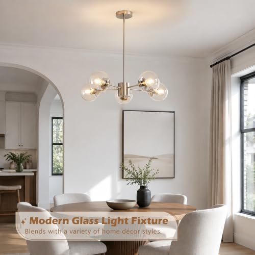 5-Light Mid-Century Modern Nickel Sputnik Chandeliers Dining Room (Clear, Nickel, S)