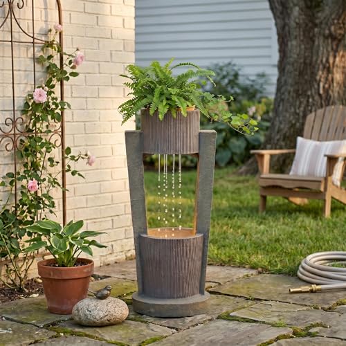 31" H Modern Outdoor Water Fountain Cascading Realistic Rock (31H / Gold)