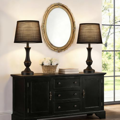Table Lamp Set of 2 (Black Base+Black lampshade / 19 in)