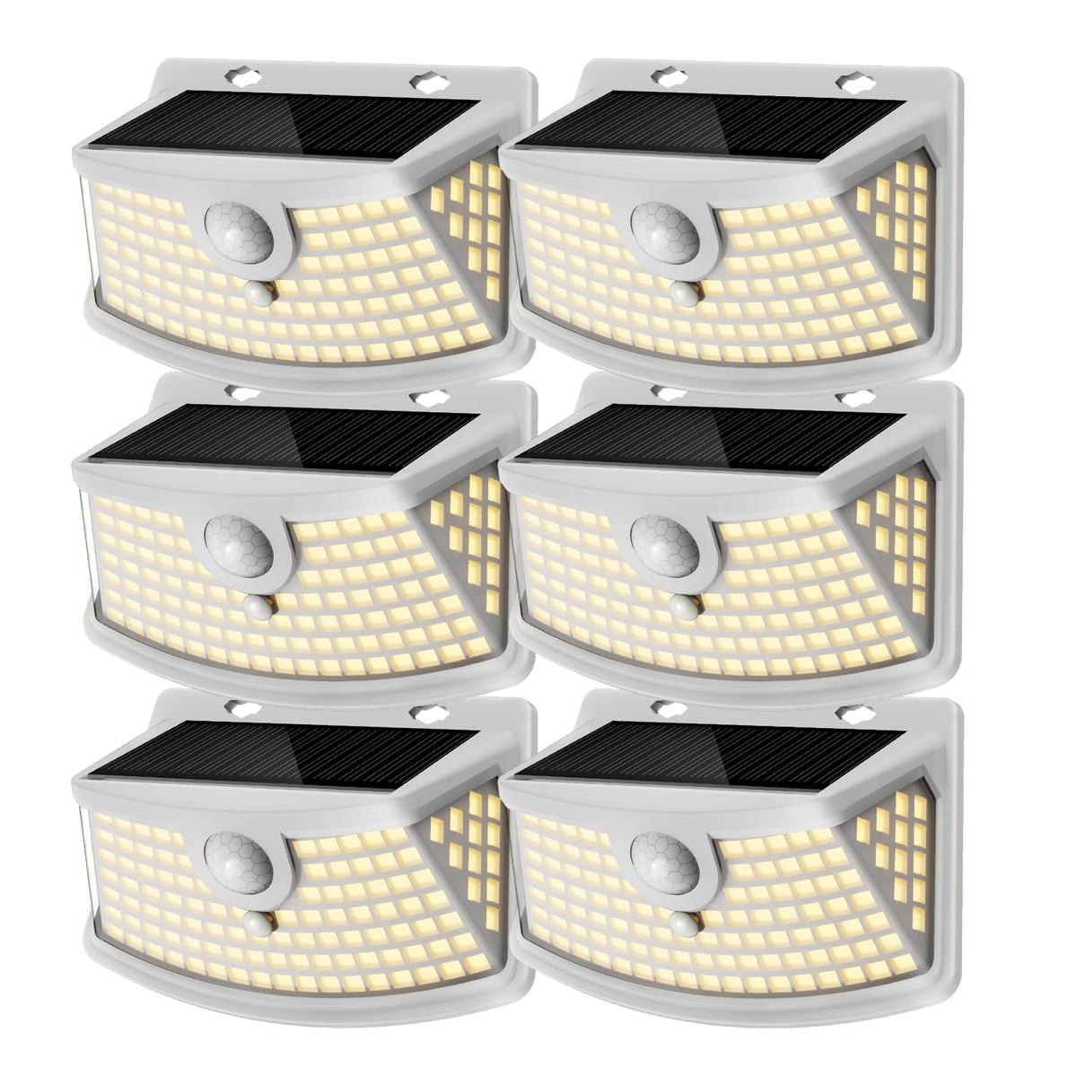 Solar Motion Sensor Lights Outdoor 120 LEDs (White-Warm / 6 Pack)