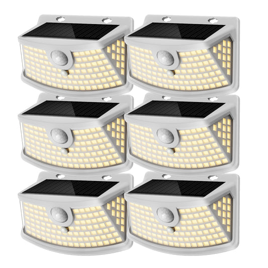Solar Motion Sensor Lights Outdoor 120 LEDs (White-Warm / 6 Pack)
