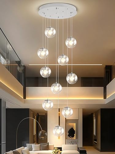 H138 LED Staircase Chandelier 15 (Silver-Clear / Globe 15-Light)