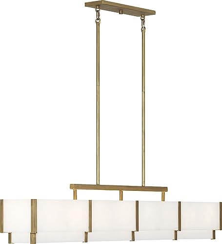 1-2332-8-60 Orleans Vintage Mid-Century Modern Natural Alabaster Linear Chandelier, 8-Light 480 Total Watts, 11" H x 58" L, Distressed Gold (58" Long / Distressed Gold)