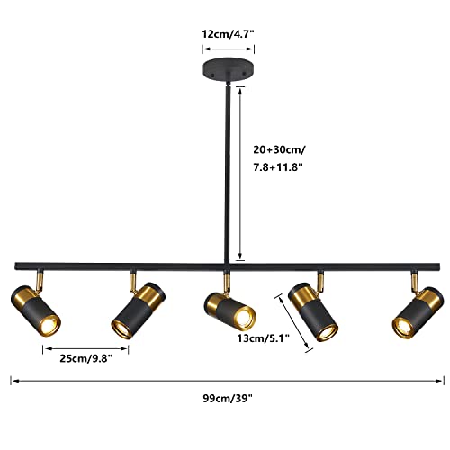 5 Light Ceiling Track Lighting Adjustable LED Track Lighting Kit Gold and Black Industrial Ceiling Spot Lighting for Kitchen Farmhouse Accent Lighting… (Black-Pendant)