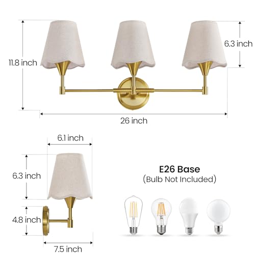 Gold Bathroom Vanity Light Fixtures (Brushed Gold / 3 LIGHT)