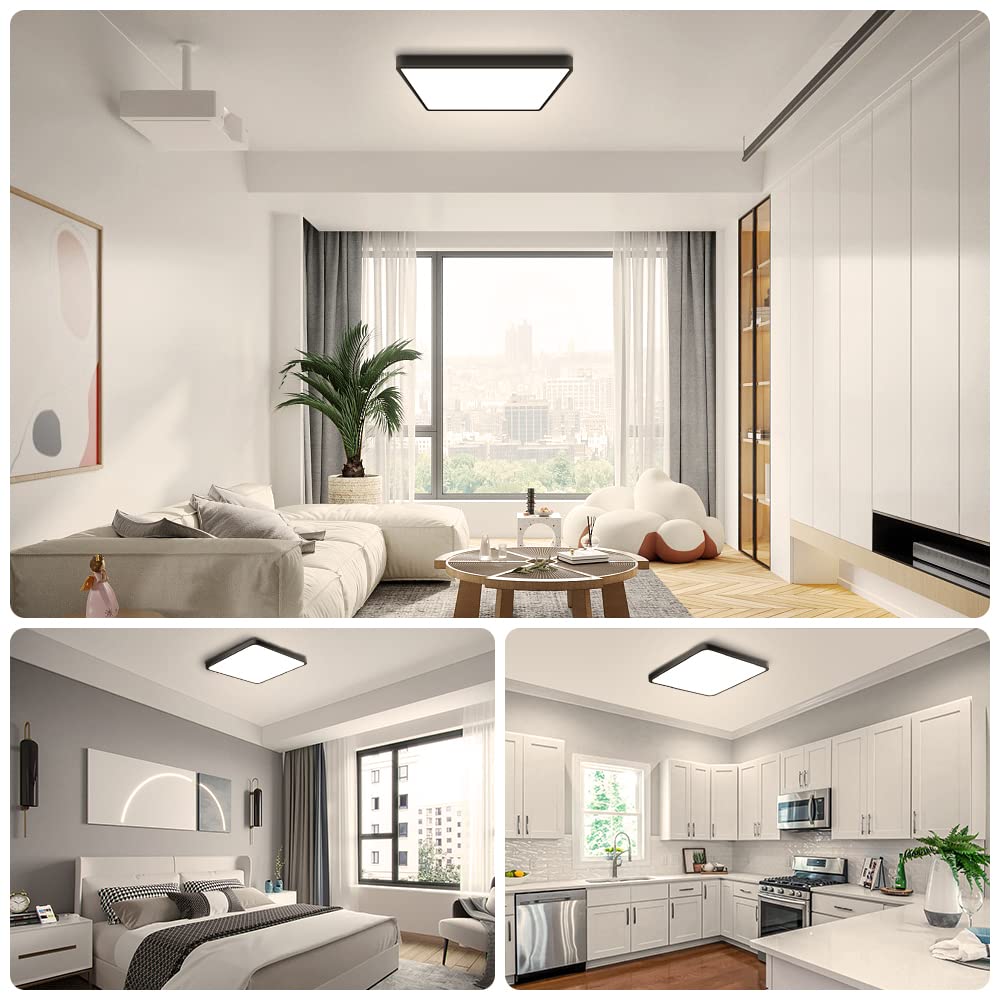 12Inch 24W Square LED Ceiling Light Fixtures Flush Mount (Natural White / 12 inch Black)