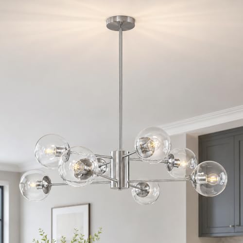 8-Light Mid-Century Modern Nickel Sputnik Chandeliers Dining Room (Clear, Nickel, L)