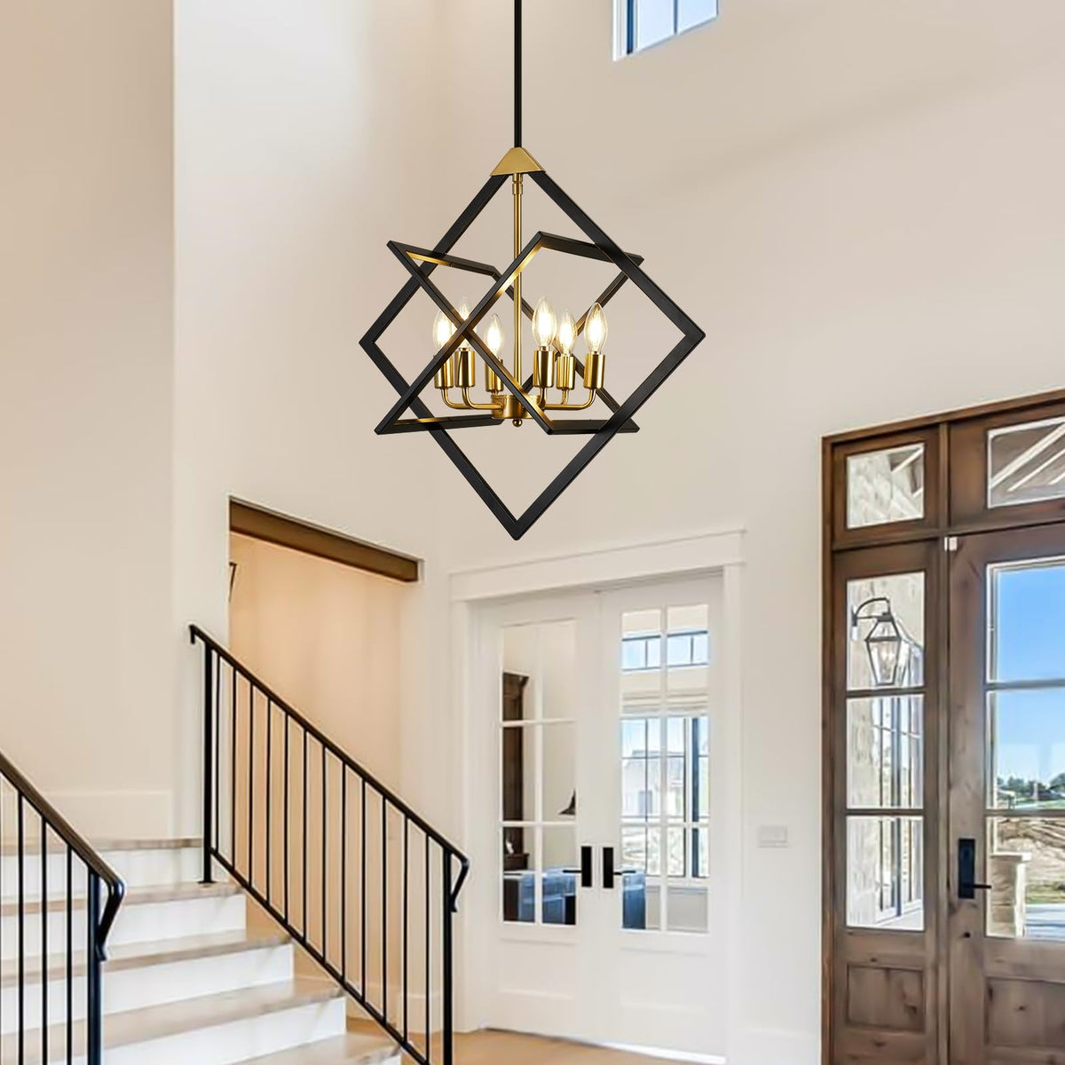 24" Modern Black and Gold Chandelier (Black and Gold-24"(No Assembly Required) / 6-Light)