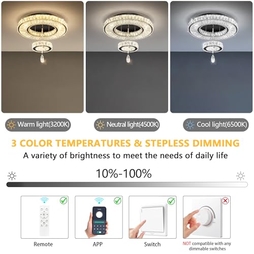 Modern Chandelier Bedroom Light Indoor LED Dimmable Lights Ceiling Chandeliers for Dining Room Kitchen Entryway Black 30W LEDs Fixtures 2400 Lumens (Black / W20")