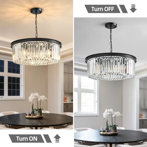 20'' Modern Crystal Chandelier Black Dining Room Light Fixture 8 Light (Black & 2 Tier Clear Crystals / 20'')
