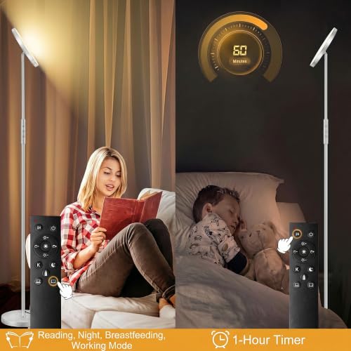 Floor Lamp Upgraded 40W 4000LM Super Bright Torchiere LED Floor Lamps for Living Room (Silver)