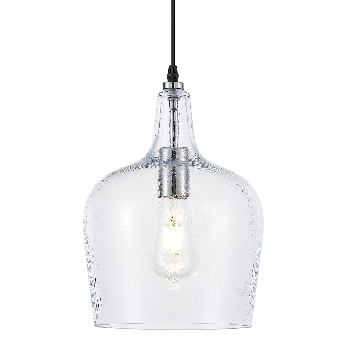 10”Chrome Hammered Glass Pendant Light Modern 1 Light Single Dome Pendent Lighting Fixtures for Kitchen Island Dining Room Hallway (Chrome-Hammered)
